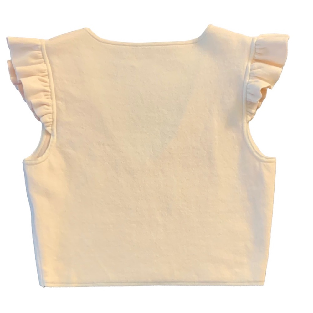 CLUB MONACO- REVERSIBLE Ruffle shoulder Crop Top - Picture 4 of 5